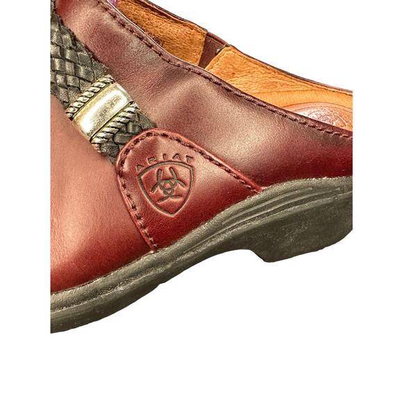 Ariat Burgundy Leather Western‎ Cowgirl Braided Slip On Mule Clogs Size 8 - Picture 7 of 11
